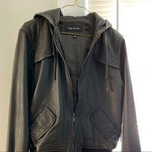 Jones of New York Large leather jacket with hood like NEW!